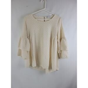 Lumie 100% Cotton Ivory 3/4 Bell Sleeve Cold Shoulder Blouse Eyelet Womens Large